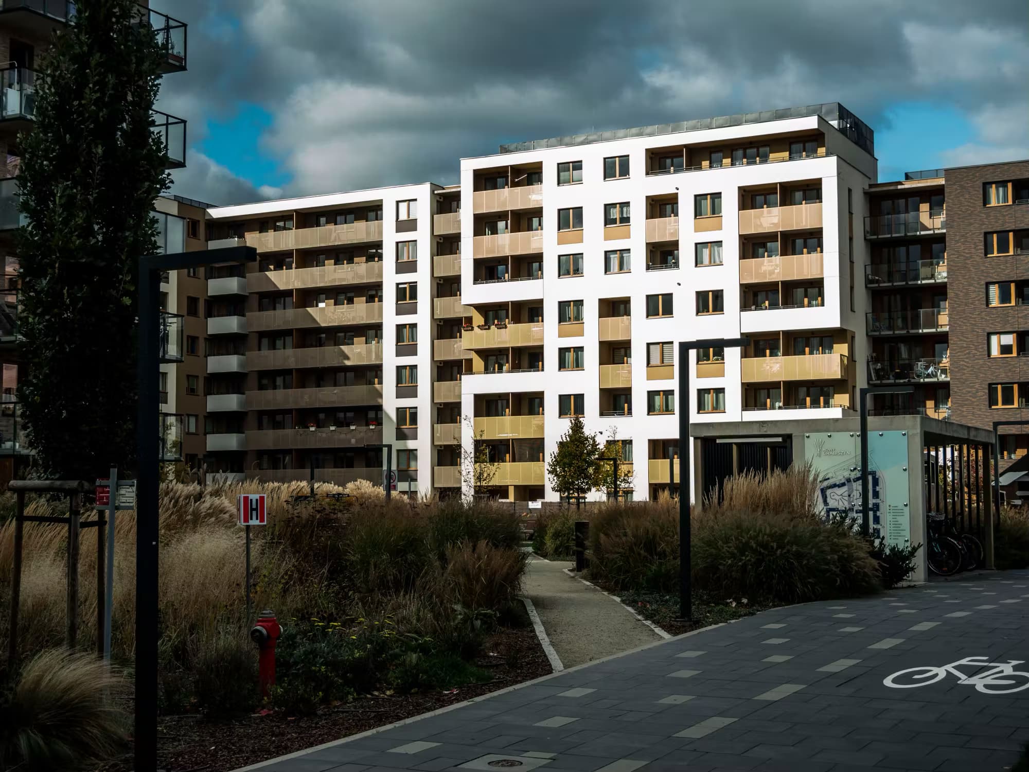 Newly built apartments with landscaped surroundings